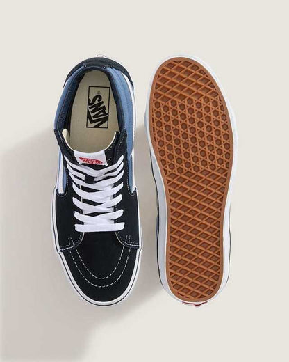 Vans Sk8-Hi high-top sneakers in a blue, black, and white